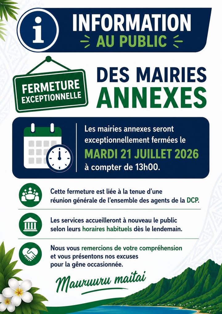 Affiche — 📢 INFORMATION AU PUBLIC – Fermeture exceptionnelle des mairies annexes