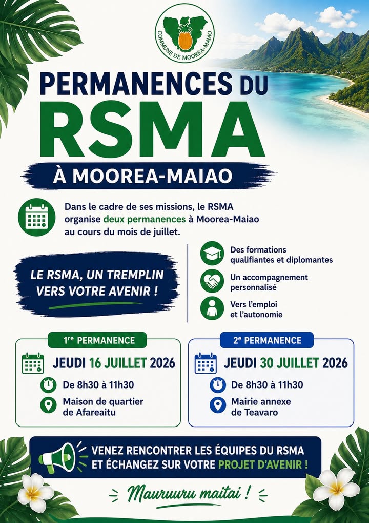 Affiche — 📢 PERMANENCES DU RSMA À MOOREA-MAIAO