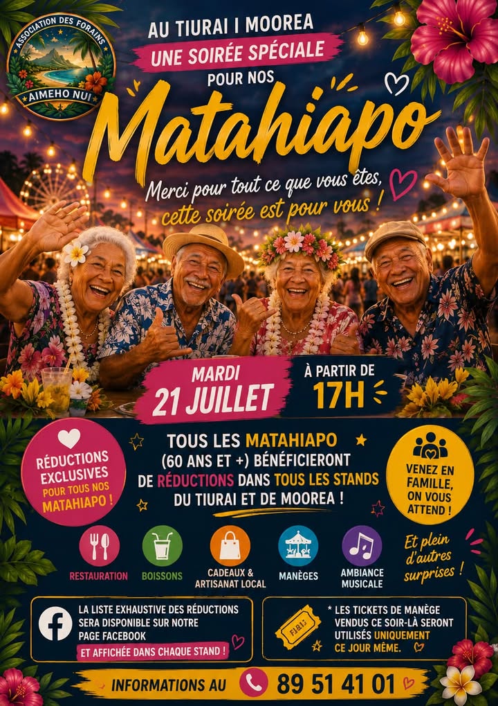 Affiche — 🌺👵🧓 UNE SOIRÉE SPÉCIALE POUR NOS MATAHIAPO !