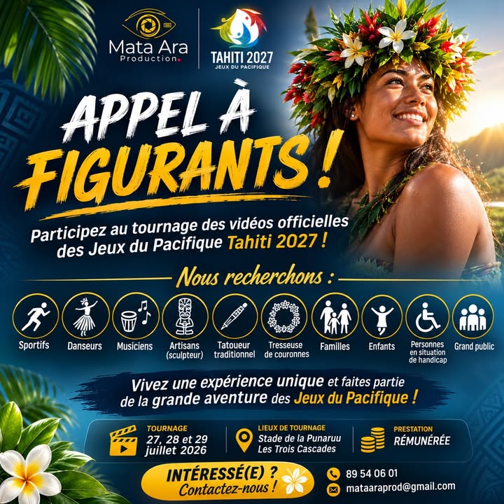 Affiche — 🌺 DEVENEZ L'UN DES VISAGES DES JEUX DU PACIFIQUE TAHITI 2027 !