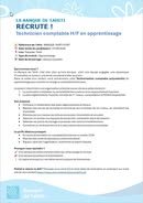 Affiche — La Banque de Tahiti recherche en apprentissage un technicien comptable H/F.