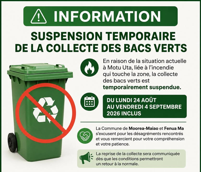 Affiche — 🚨 SUSPENSION TEMPORAIRE DE LA COLLECTE DES BACS VERTS