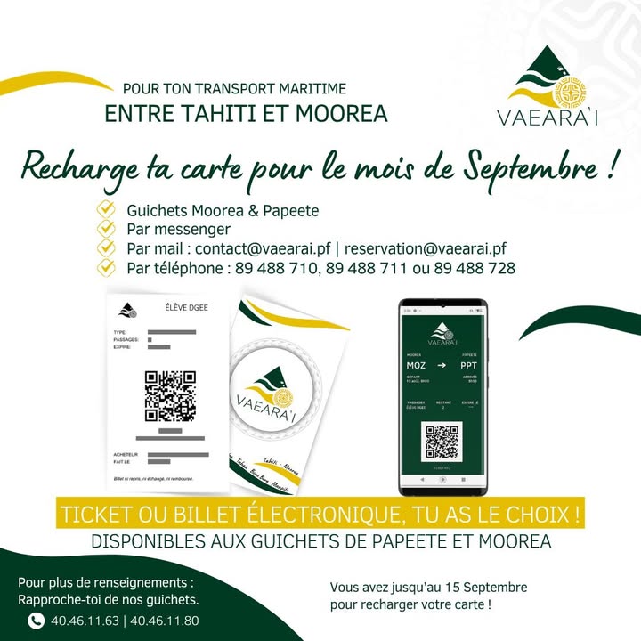 Affiche — RECHARGE | Carte de transport scolaire – Transport maritime Tahiti-Moorea 📚