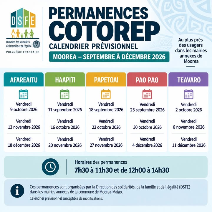 Affiche — 📢 PERMANENCES COTOREP DE LA DSFE À MOOREA