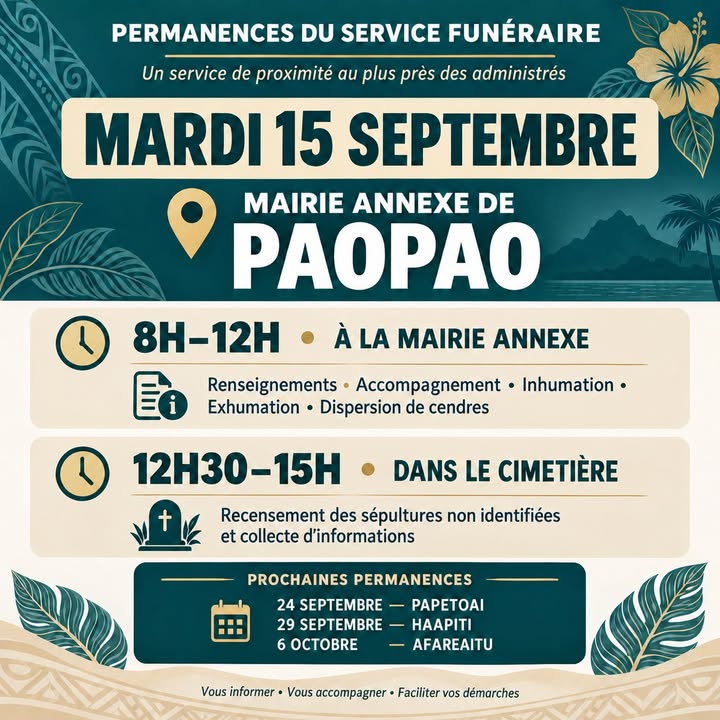 Affiche — ⚱️ ** PERMANENCE DU SERVICE FUNÉRAIRE À PAOPAO ** ⚱️