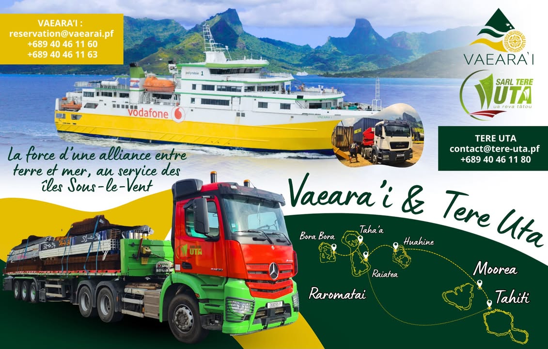 Affiche — PARTENARIAT | Vaeara'i et Tere Uta, la force d’une alliance entre terre et mer, au service des Îles Sous-le-Vent 🚢🚛