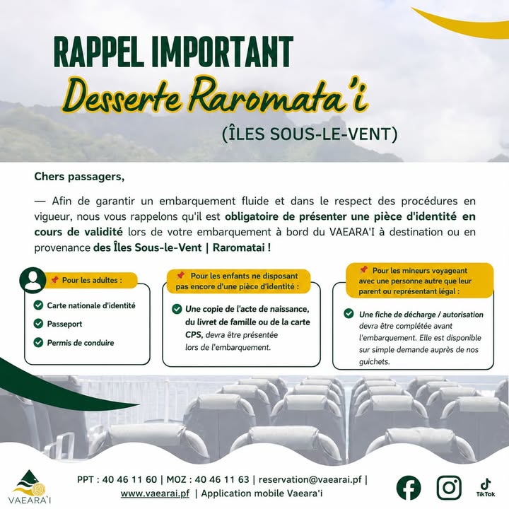 Affiche — RAPPEL IMPORTANT | Desserte des Raromata'i (Îles Sous-le-Vent)