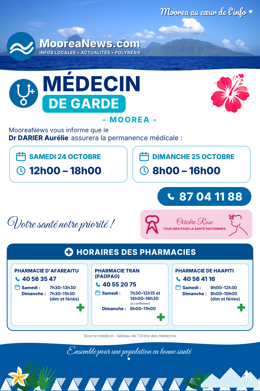 Garde week-end Moorea — Samedi 24 / Dimanche 25 octobre 2026