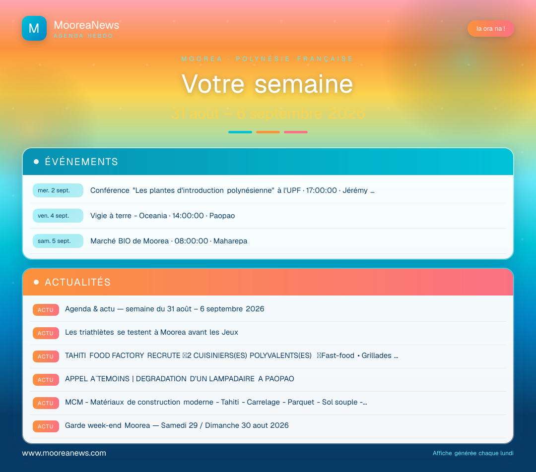 Affiche — Agenda & actu — semaine du 31 août – 6 septembre 2026