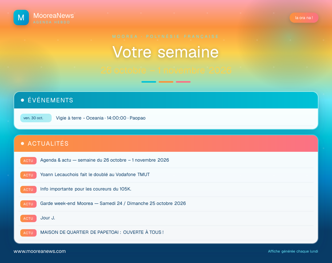 Agenda & actu — semaine du 26 octobre – 1 novembre 2026